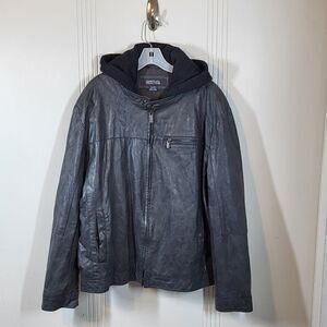 Kenneth Cole Men's Faux Leather Jacket With Hood